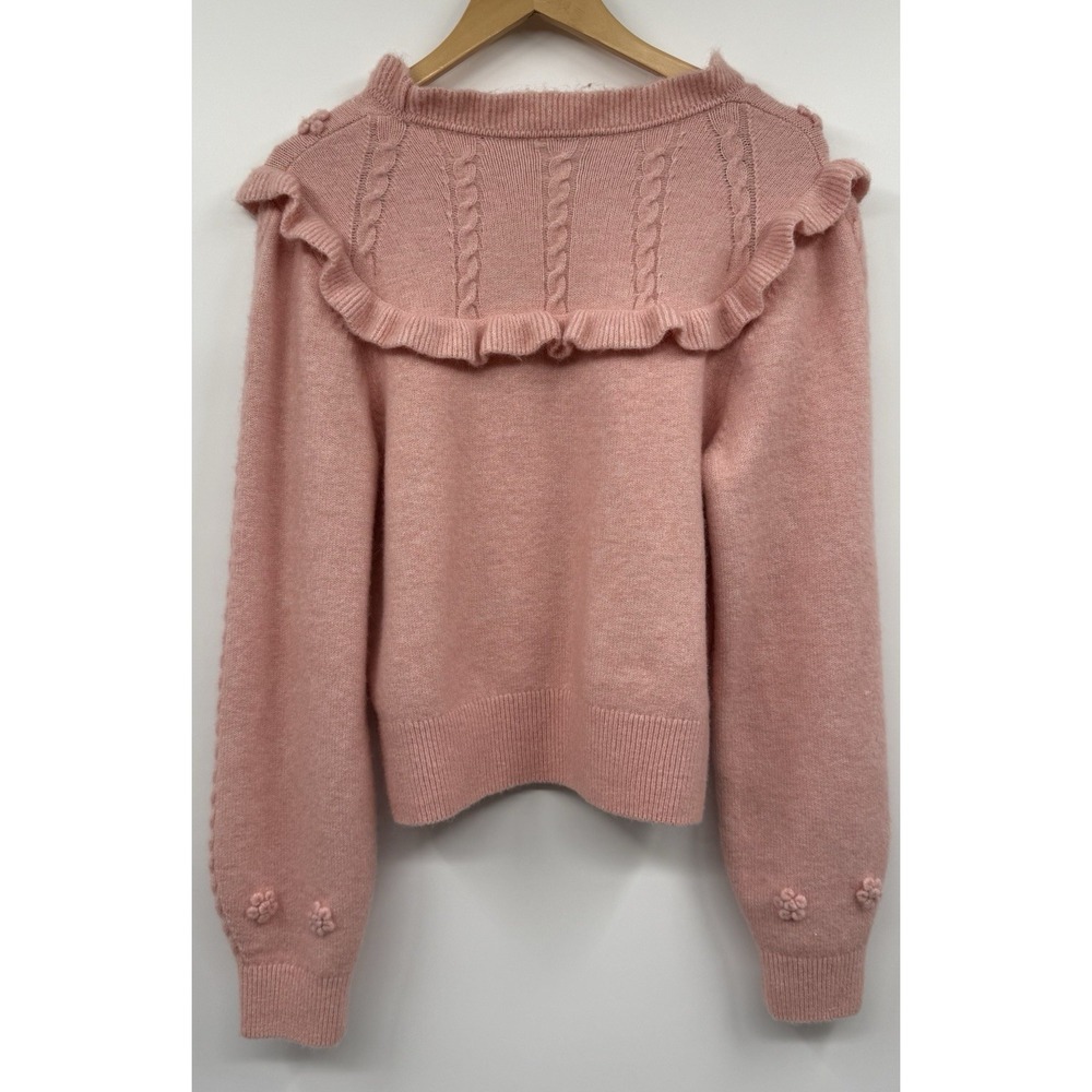 & Other Stories Paris Atelier Wool Embroidered Ruffle Knit Sweater SM Pink EUC - Picture 4 of 10